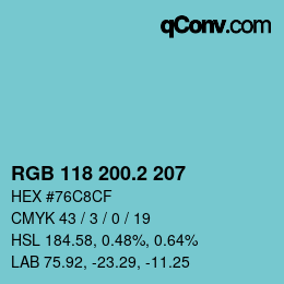 カラーコード: RGB 118 200.2 207 | qconv.com