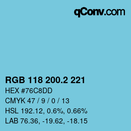 カラーコード: RGB 118 200.2 221 | qconv.com