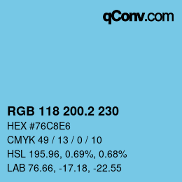カラーコード: RGB 118 200.2 230 | qconv.com
