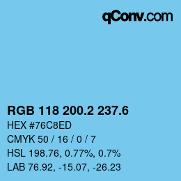 カラーコード: RGB 118 200.2 237.6 | qconv.com