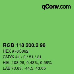 カラーコード: RGB 118 200.2 98 | qconv.com