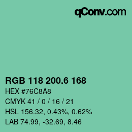 カラーコード: RGB 118 200.6 168 | qconv.com