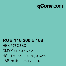 カラーコード: RGB 118 200.6 188 | qconv.com