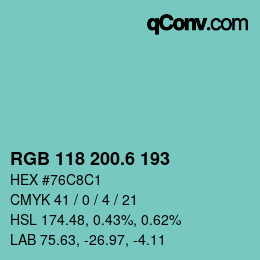 カラーコード: RGB 118 200.6 193 | qconv.com