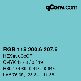カラーコード: RGB 118 200.6 207.6 | qconv.com