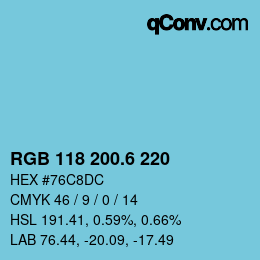 カラーコード: RGB 118 200.6 220 | qconv.com