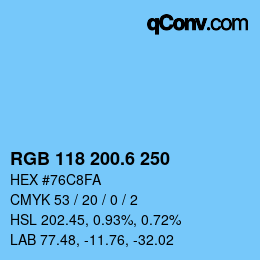 カラーコード: RGB 118 200.6 250 | qconv.com