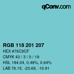 Color code: RGB 118 201 207 | qconv.com