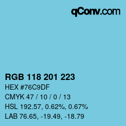 Color code: RGB 118 201 223 | qconv.com