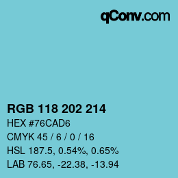 カラーコード: RGB 118 202 214 | qconv.com