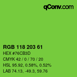 Color code: RGB 118 203 61 | qconv.com