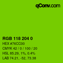 Color code: RGB 118 204 0 | qconv.com