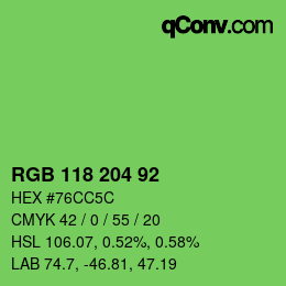 颜色代码: RGB 118 204 92 | qconv.com