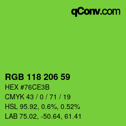 Color code: RGB 118 206 59 | qconv.com