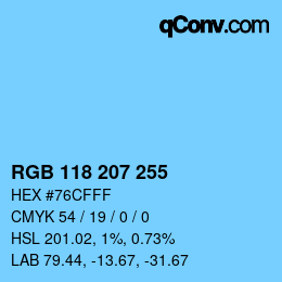 Color code: RGB 118 207 255 | qconv.com