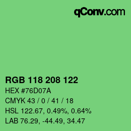 颜色代码: RGB 118 208 122 | qconv.com