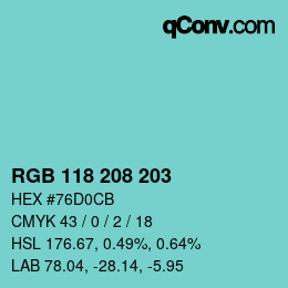 颜色代码: RGB 118 208 203 | qconv.com