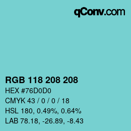颜色代码: RGB 118 208 208 | qconv.com