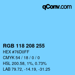 颜色代码: RGB 118 208 255 | qconv.com