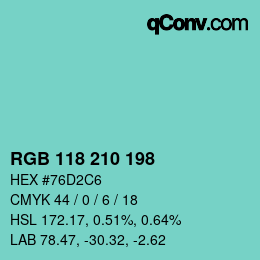 Color code: RGB 118 210 198 | qconv.com