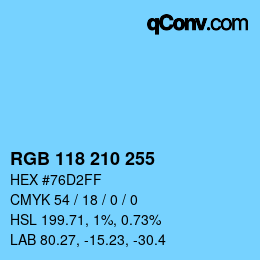 Color code: RGB 118 210 255 | qconv.com