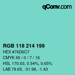 Color code: RGB 118 214 199 | qconv.com