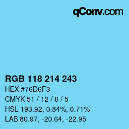 Color code: RGB 118 214 243 | qconv.com