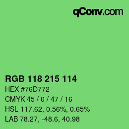 Color code: RGB 118 215 114 | qconv.com