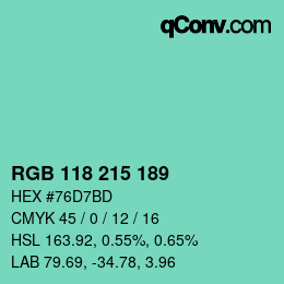 Color code: RGB 118 215 189 | qconv.com