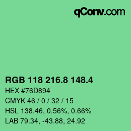 カラーコード: RGB 118 216.8 148.4 | qconv.com