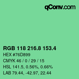 カラーコード: RGB 118 216.8 153.4 | qconv.com
