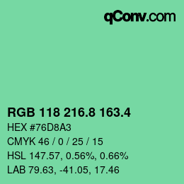 カラーコード: RGB 118 216.8 163.4 | qconv.com