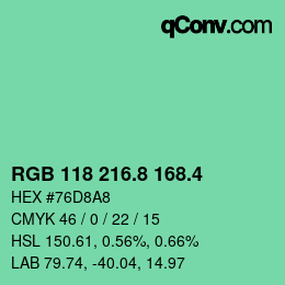カラーコード: RGB 118 216.8 168.4 | qconv.com