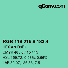 カラーコード: RGB 118 216.8 183.4 | qconv.com