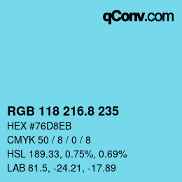 カラーコード: RGB 118 216.8 235 | qconv.com