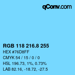 カラーコード: RGB 118 216.8 255 | qconv.com