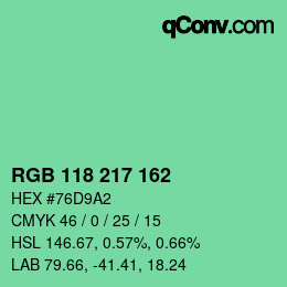 カラーコード: RGB 118 217 162 | qconv.com