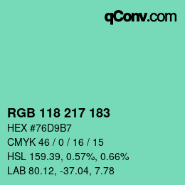Color code: RGB 118 217 183 | qconv.com