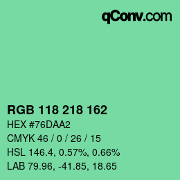 カラーコード: RGB 118 218 162 | qconv.com