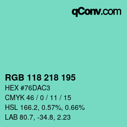 Color code: RGB 118 218 195 | qconv.com