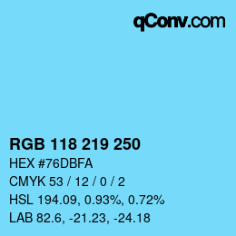 Color code: RGB 118 219 250 | qconv.com