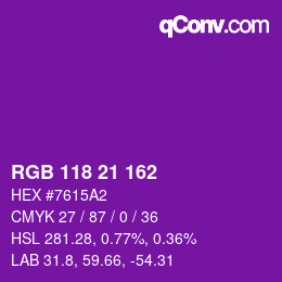 カラーコード: RGB 118 21 162 | qconv.com