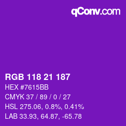 Color code: RGB 118 21 187 | qconv.com