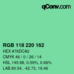 Color code: RGB 118 220 162 | qconv.com
