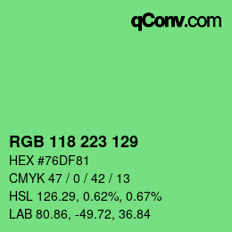 Color code: RGB 118 223 129 | qconv.com