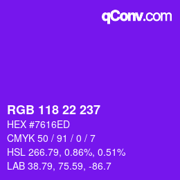 Color code: RGB 118 22 237 | qconv.com