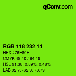 颜色代码: RGB 118 232 14 | qconv.com