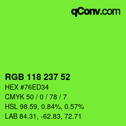 Color code: RGB 118 237 52 | qconv.com