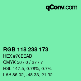 Color code: RGB 118 238 173 | qconv.com