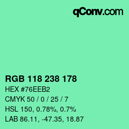 Color code: RGB 118 238 178 | qconv.com